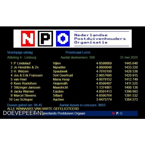DMP Bon 136 Stitzinger-Janssen – Maastricht – jongen 2026 uit kwekers