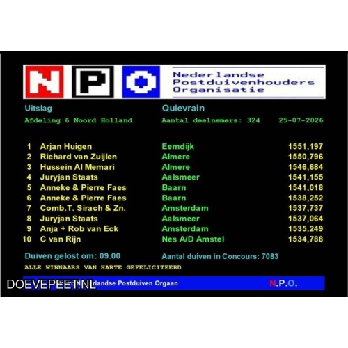 DMP Bon 15 Anneke & Pierre Faes - Baarn 1/3 Jonge duif 2027 uitzoeken